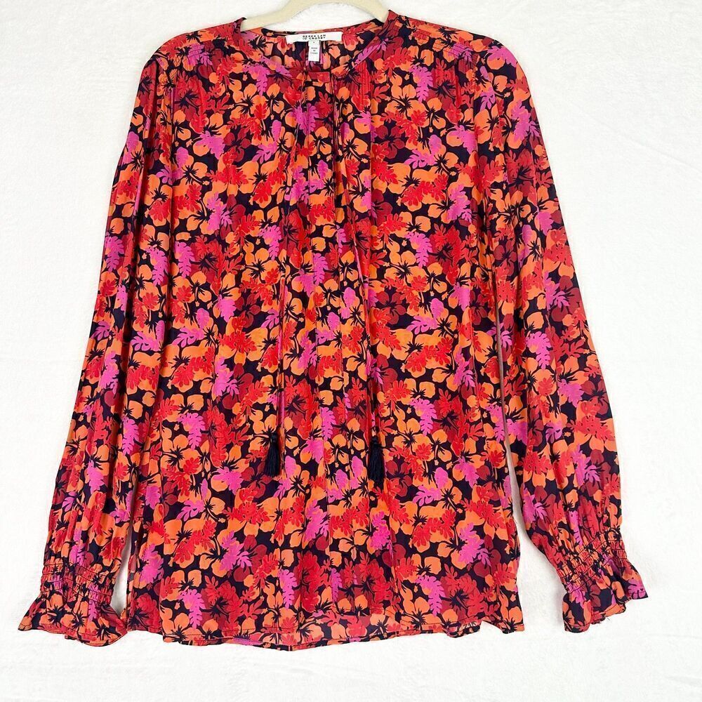 Derek Lam 10 Crosby Aria Floral Printed Blouse Top Size 4 Tassel Tie